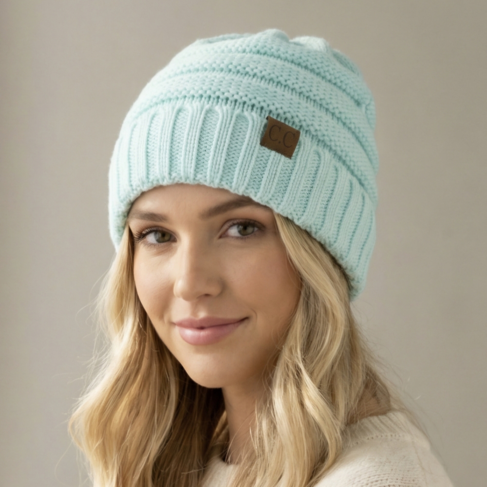 C.C Light Blue Ribbed Knit Hat Beanie